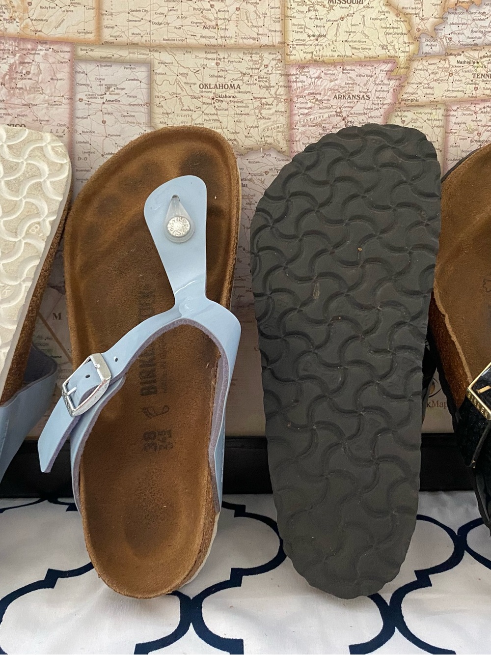 Pre-owned Birkenstock Gizeh Sandals - Light Blue & Black 38/7 Regular fit Women - Picture 8 of 10